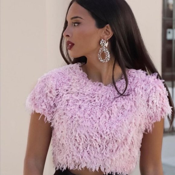 NWT Zara lilac purple colour feather crop top, Medium - Picture 5 of 12